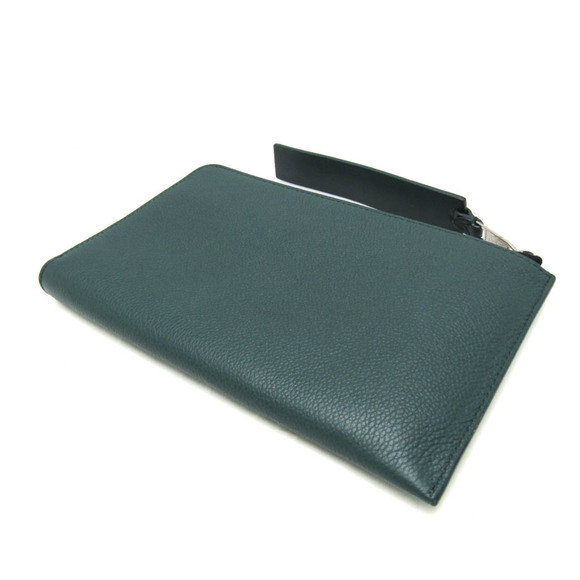 BURBERRY L-shaped Zipper Mini Men's Leather Clutch Bag Dark Green - Picture 2 of 10